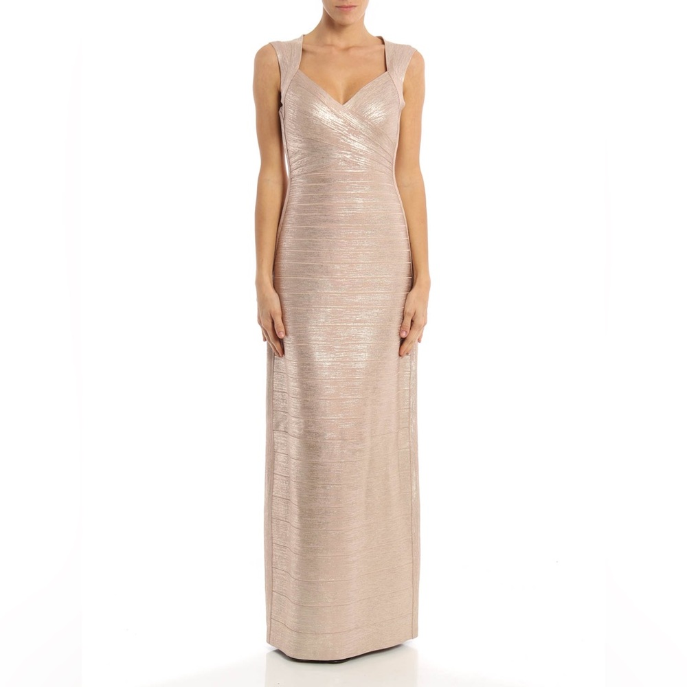 Herve Leger Estrella Bandage Dress in Rose Gold size medium